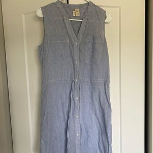 Sleeveless blue pinstripe dress